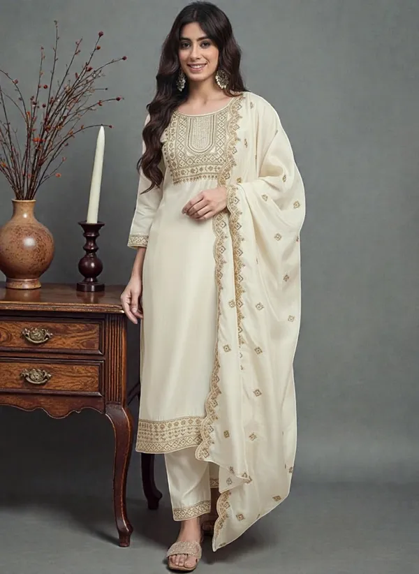 Off_White_Rayon_Slub_Premium_&_Fancy_Design_Kurta_Set_For_Women