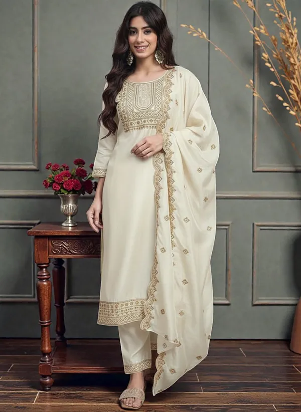 Off_White_Rayon_Slub_Premium_&_Fancy_Design_Kurta_Set_For_Women