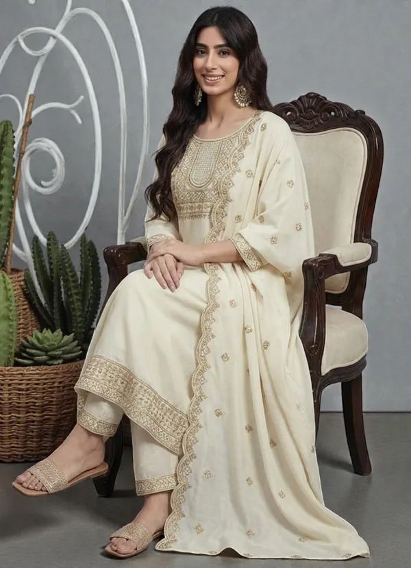 Off_White_Rayon_Slub_Premium_&_Fancy_Design_Kurta_Set_For_Women