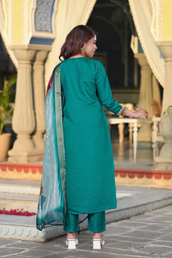 Teal_Blue_Chanderi_Premium_&_Fancy_Design_Kurta_Set_For_Women