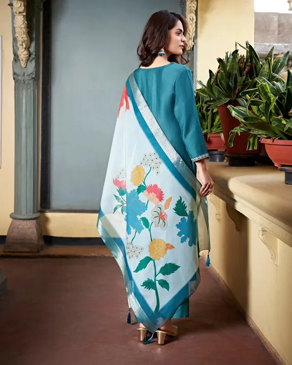 Teal_Blue_Chanderi_Premium_&_Fancy_Design_Kurta_Set_For_Women