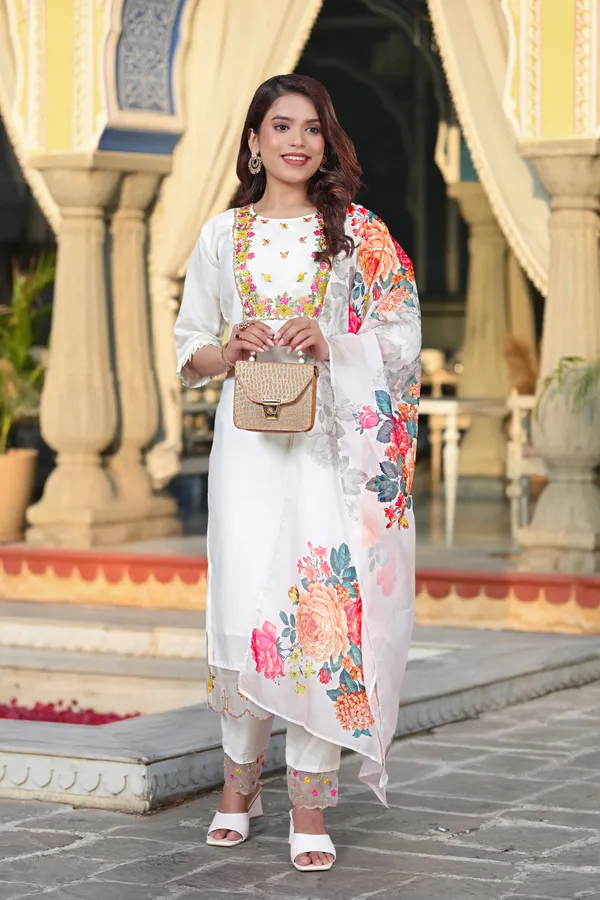 White_Chanderi_Premium_&_Fancy_Design_Kurta_Set_For_Women