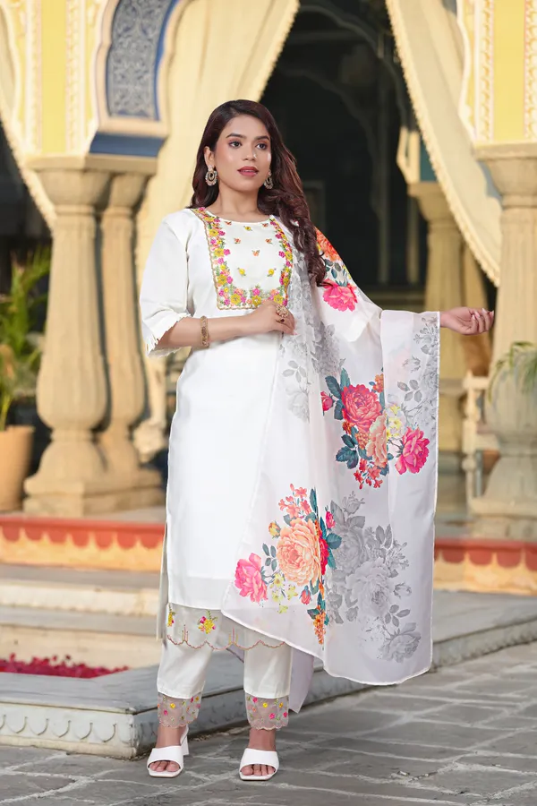 White_Chanderi_Premium_&_Fancy_Design_Kurta_Set_For_Women