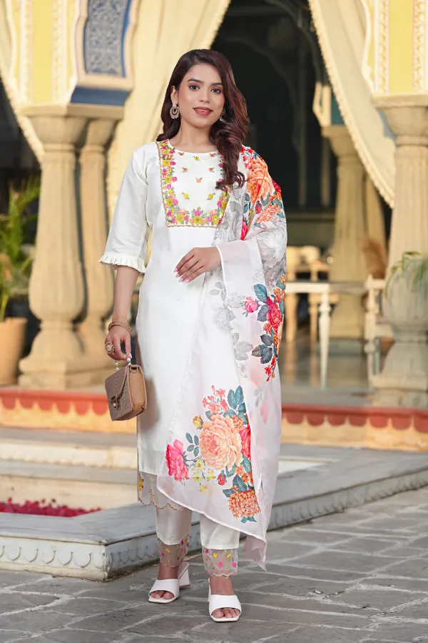 White_Chanderi_Premium_&_Fancy_Design_Kurta_Set_For_Women