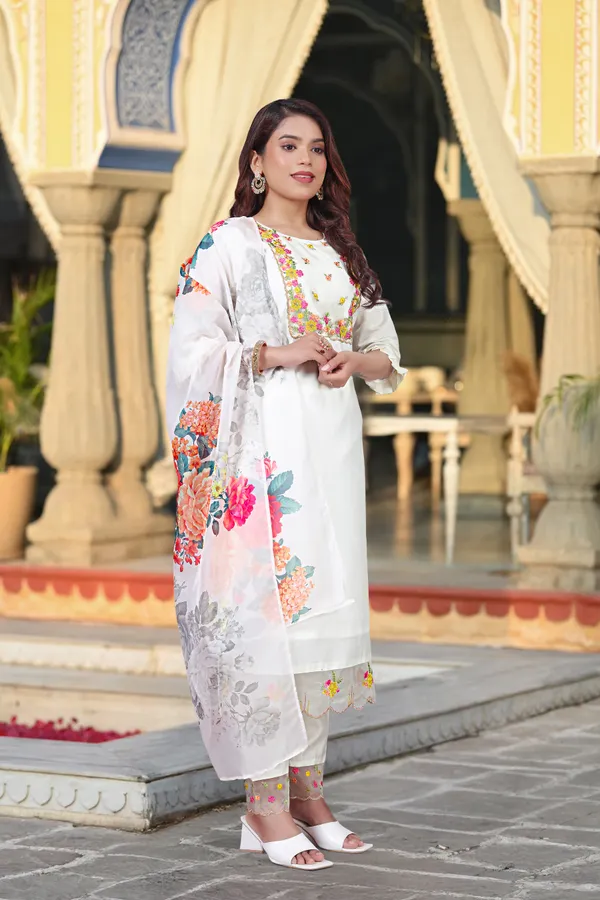 White_Chanderi_Premium_&_Fancy_Design_Kurta_Set_For_Women