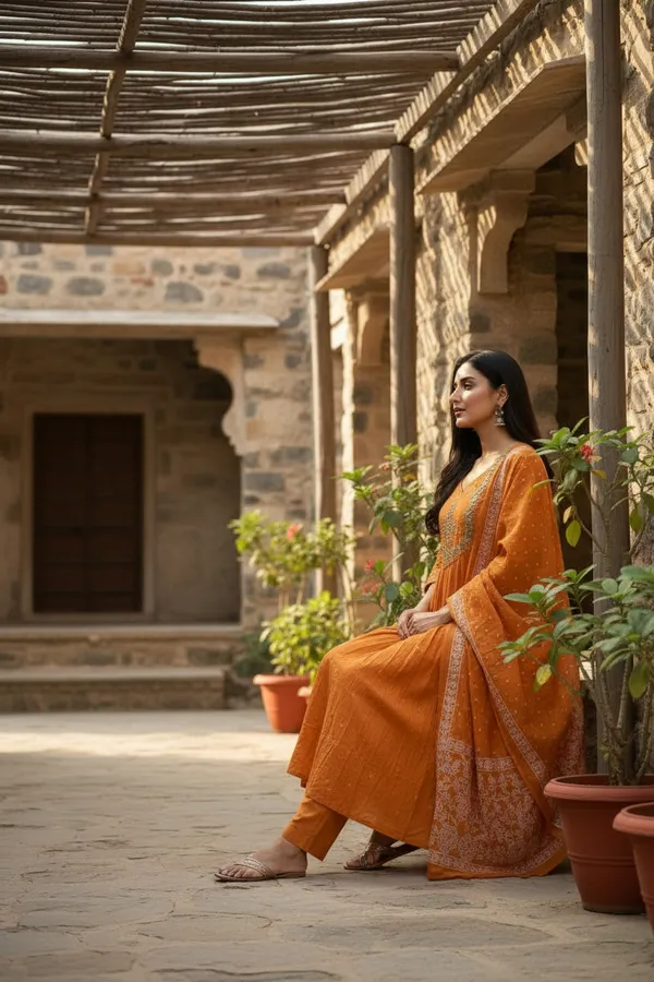 Orange_Chanderi_Premium_&_Fancy_Design_Kurta_Set_For_Women