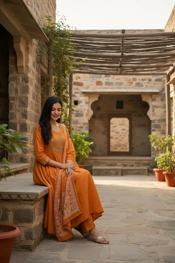 Orange_Chanderi_Premium_&_Fancy_Design_Kurta_Set_For_Women