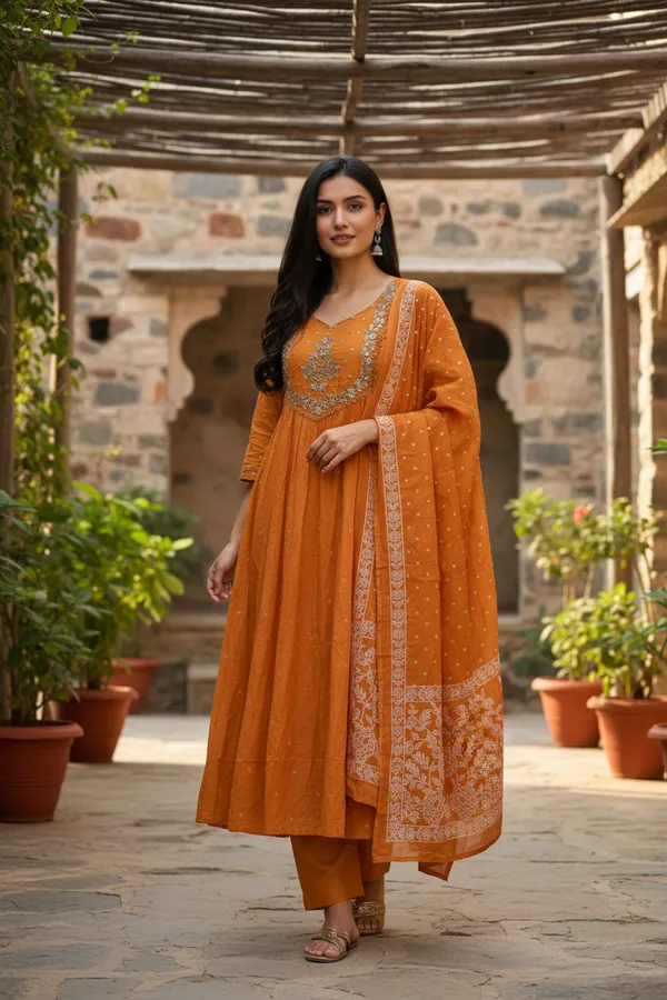 Orange_Chanderi_Premium_&_Fancy_Design_Kurta_Set_For_Women