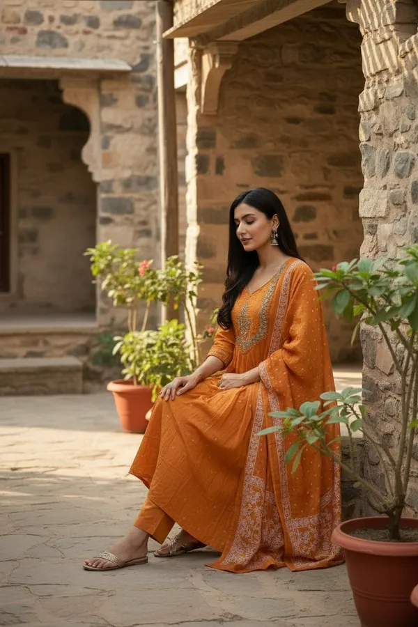 Orange_Chanderi_Premium_&_Fancy_Design_Kurta_Set_For_Women