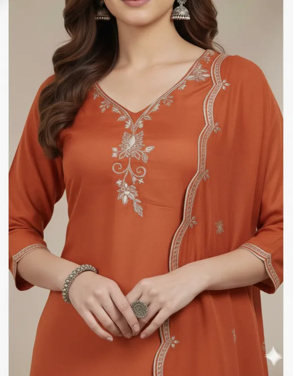 Orange_Rayon_Slub_Premium_&_Fancy_Design_Kurta_Set_For_Women