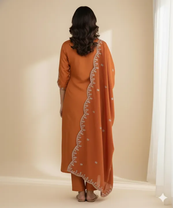 Orange_Rayon_Slub_Premium_&_Fancy_Design_Kurta_Set_For_Women
