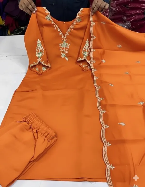Orange_Rayon_Slub_Premium_&_Fancy_Design_Kurta_Set_For_Women