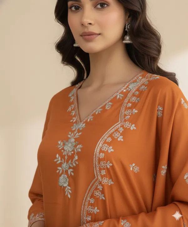 Orange_Rayon_Slub_Premium_&_Fancy_Design_Kurta_Set_For_Women
