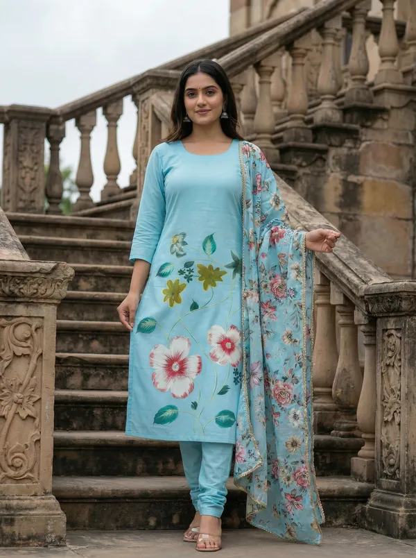 Light_Blue_Chanderi_Premium_&_Fancy_Design_Kurta_Set_For_Women
