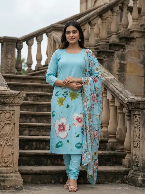 Light_Blue_Chanderi_Premium_&_Fancy_Design_Kurta_Set_For_Women