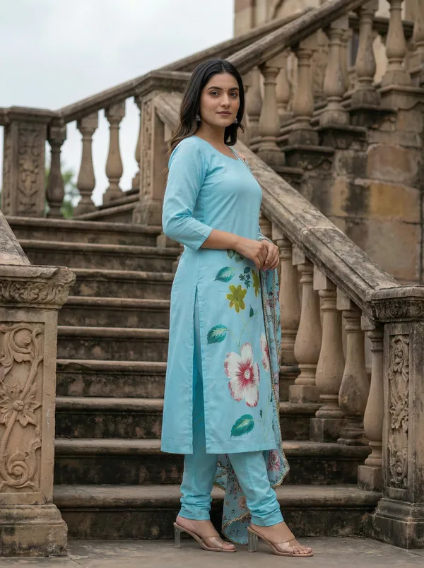 Light_Blue_Chanderi_Premium_&_Fancy_Design_Kurta_Set_For_Women