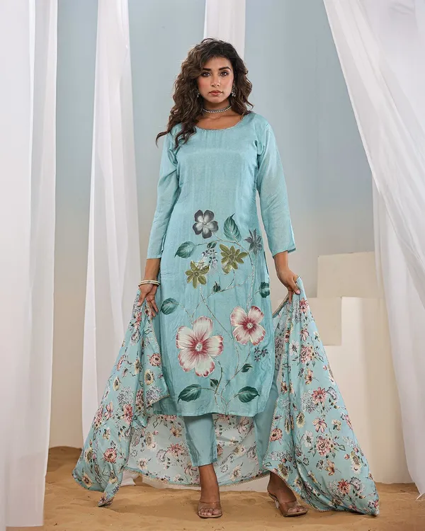 Light_Blue_Chanderi_Premium_&_Fancy_Design_Kurta_Set_For_Women