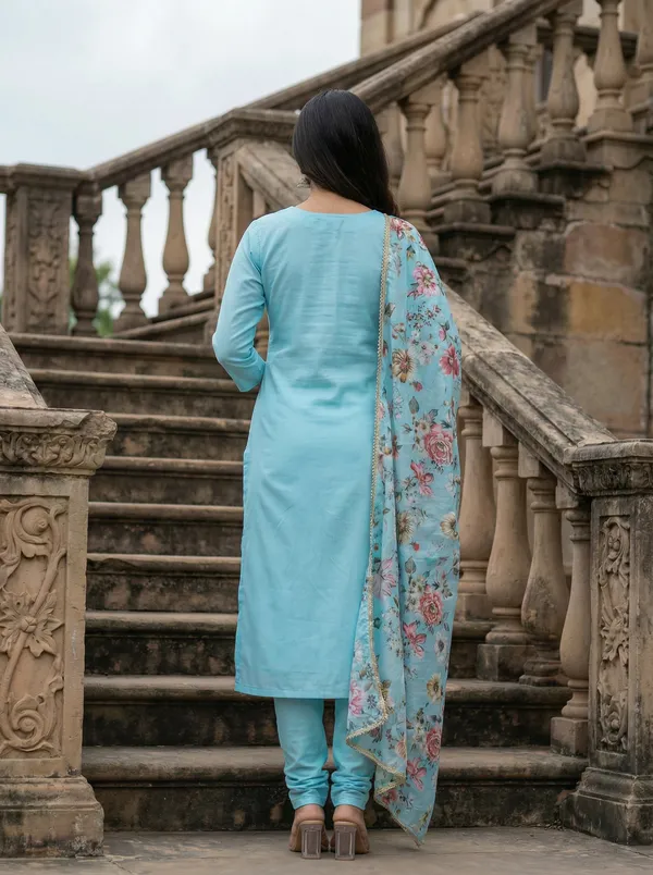 Light_Blue_Chanderi_Premium_&_Fancy_Design_Kurta_Set_For_Women