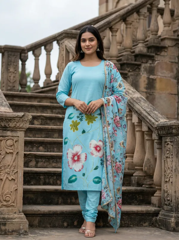 Light_Blue_Chanderi_Premium_&_Fancy_Design_Kurta_Set_For_Women