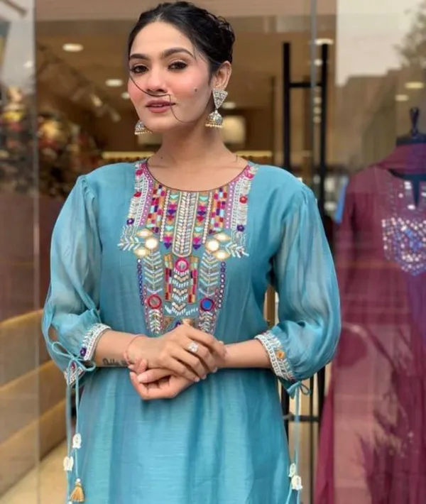 Sky_Blue_Roman_Silk_Premium_&_Fancy_Design_Kurta_Set_For_Women