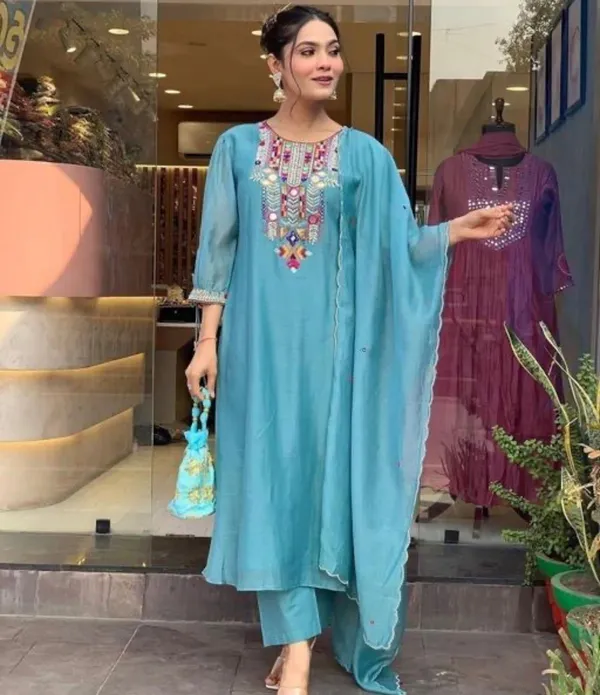 Sky_Blue_Roman_Silk_Premium_&_Fancy_Design_Kurta_Set_For_Women