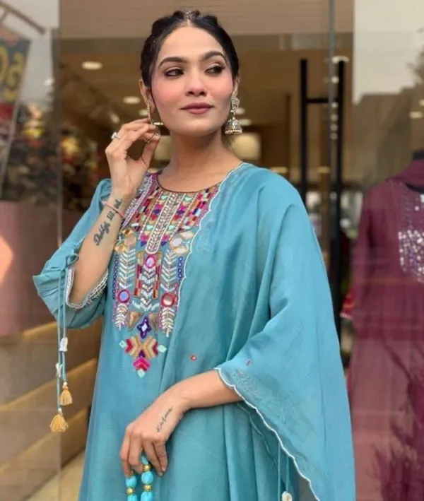Sky_Blue_Roman_Silk_Premium_&_Fancy_Design_Kurta_Set_For_Women