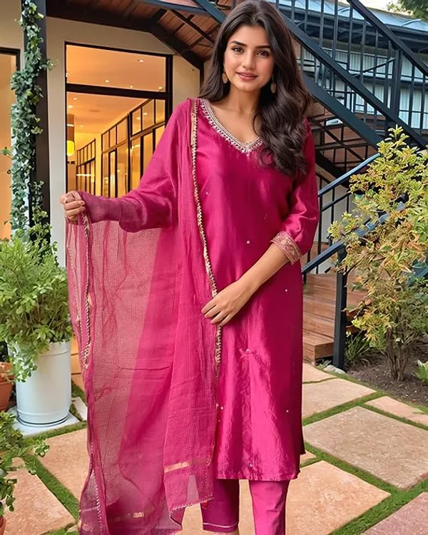 Pink_Rayon_Slub_Premium_&_Fancy_Design_Kurta_Set_For_Women