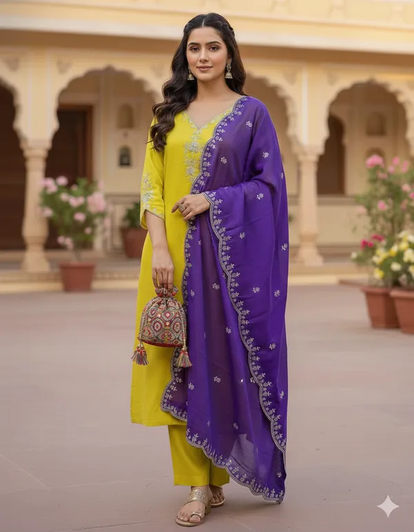 Yellow_Rayon_Slub_Premium_&_Fancy_Design_Kurta_Set_For_Women