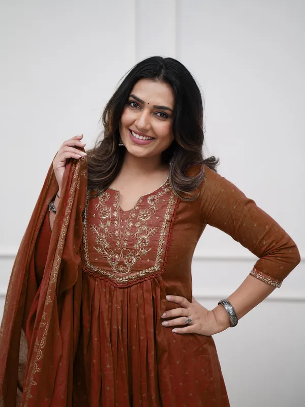 Rust_Chanderi_Premium_&_Fancy_Design_Kurta_Set_For_Women