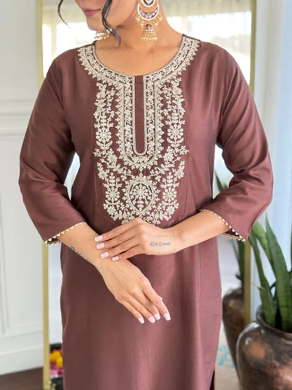 Brown_Rayon_Slub_Premium_&_Fancy_Design_Kurta_Set_For_Women