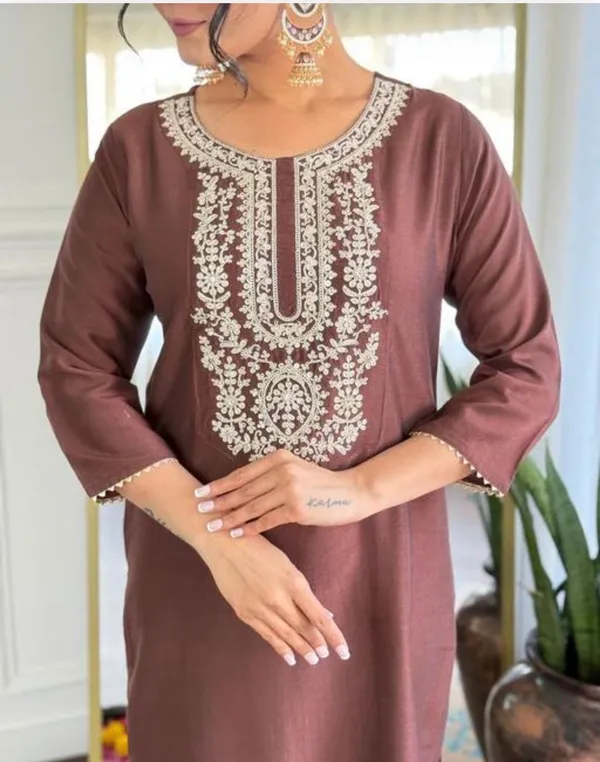 Brown_Rayon_Slub_Premium_&_Fancy_Design_Kurta_Set_For_Women