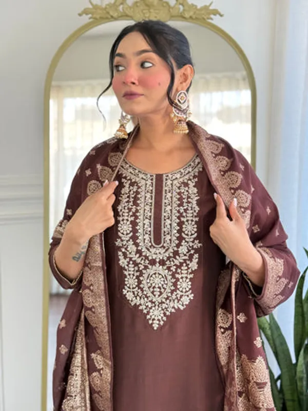 Brown_Rayon_Slub_Premium_&_Fancy_Design_Kurta_Set_For_Women
