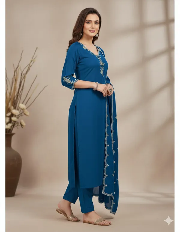 Blue_Rayon_Slub_Premium_&_Fancy_Design_Kurta_Set_For_Women