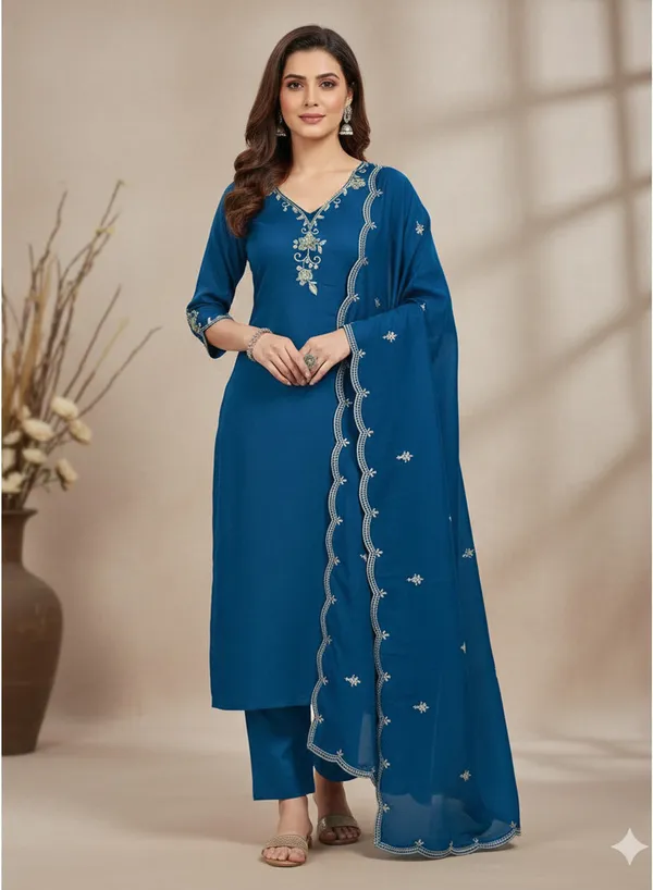 Blue_Rayon_Slub_Premium_&_Fancy_Design_Kurta_Set_For_Women