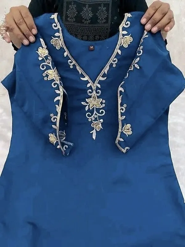 Blue_Rayon_Slub_Premium_&_Fancy_Design_Kurta_Set_For_Women
