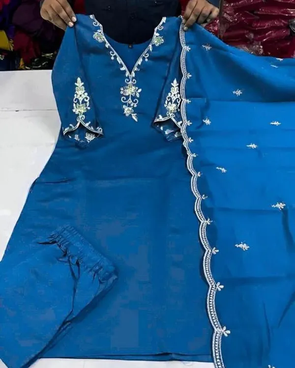 Blue_Rayon_Slub_Premium_&_Fancy_Design_Kurta_Set_For_Women