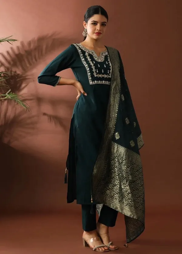 Green_Rayon_Slub_Premium_&_Fancy_Design_Kurta_Set_For_Women