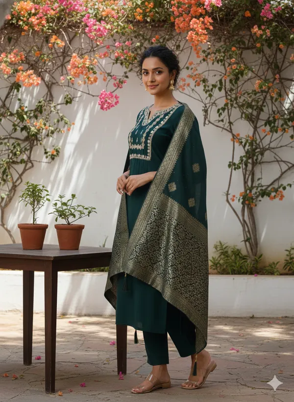 Green_Rayon_Slub_Premium_&_Fancy_Design_Kurta_Set_For_Women