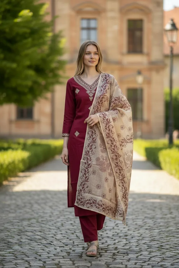 Maroon_Chanderi_Premium_&_Fancy_Design_Kurta_Set_For_Women