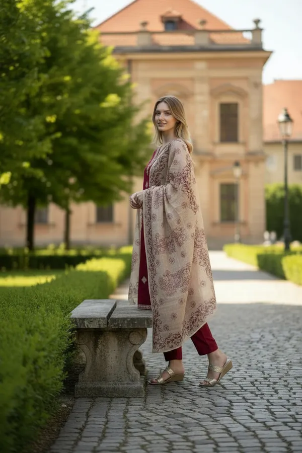 Maroon_Chanderi_Premium_&_Fancy_Design_Kurta_Set_For_Women