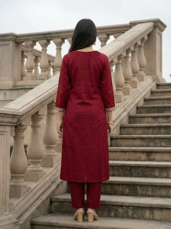 Maroon_Chanderi_Premium_&_Fancy_Design_Kurta_Set_For_Women