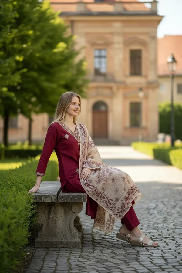 Maroon_Chanderi_Premium_&_Fancy_Design_Kurta_Set_For_Women