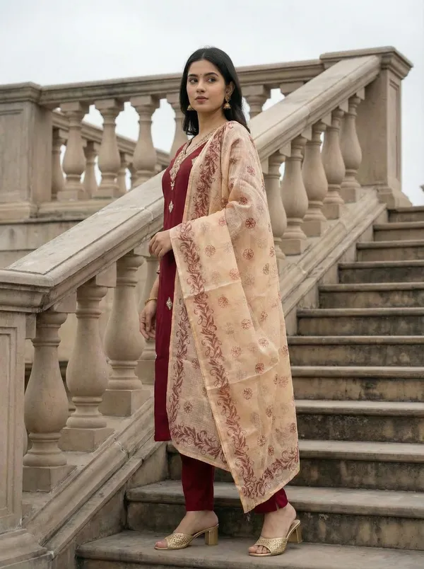 Maroon_Chanderi_Premium_&_Fancy_Design_Kurta_Set_For_Women