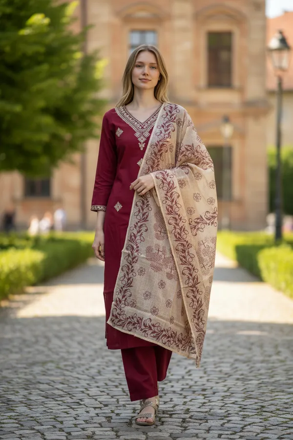 Maroon_Chanderi_Premium_&_Fancy_Design_Kurta_Set_For_Women