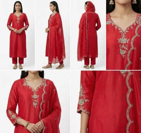 Red_Rayon_Slub_Premium_&_Fancy_Design_Kurta_Set_For_Women