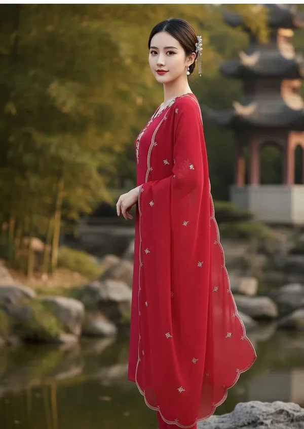 Red_Rayon_Slub_Premium_&_Fancy_Design_Kurta_Set_For_Women