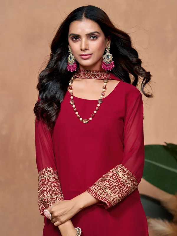 Red_Chanderi_Premium_&_Fancy_Design_Kurta_Set_For_Women