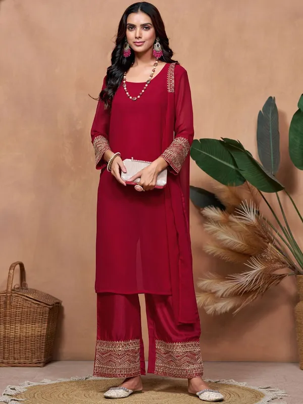 Red_Chanderi_Premium_&_Fancy_Design_Kurta_Set_For_Women