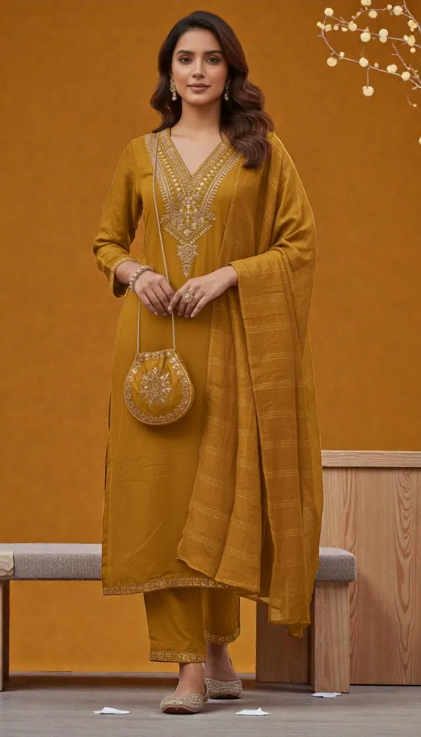 Mustard_Rayon_Slub_Premium_&_Fancy_Design_Kurta_Set_For_Women