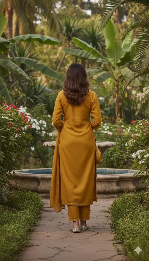 Mustard_Rayon_Slub_Premium_&_Fancy_Design_Kurta_Set_For_Women
